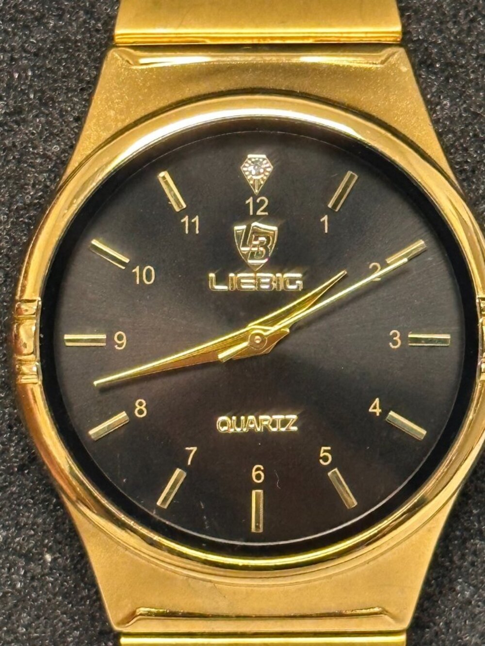 Liebig Watch Men Gold Tone Black Dial 35MM New Battery 9 Inch